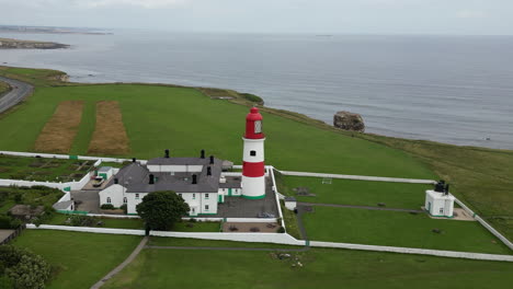 aerial drone shot of souter lighthouse and sea coastline sunderland north east england