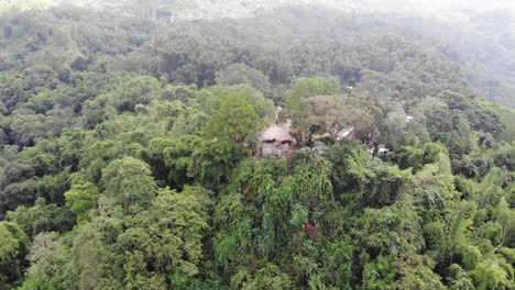 Aerial-zoom-out-of-Bena-Village-showing-the-green-vegetation-on-Flores-Island,-Bali