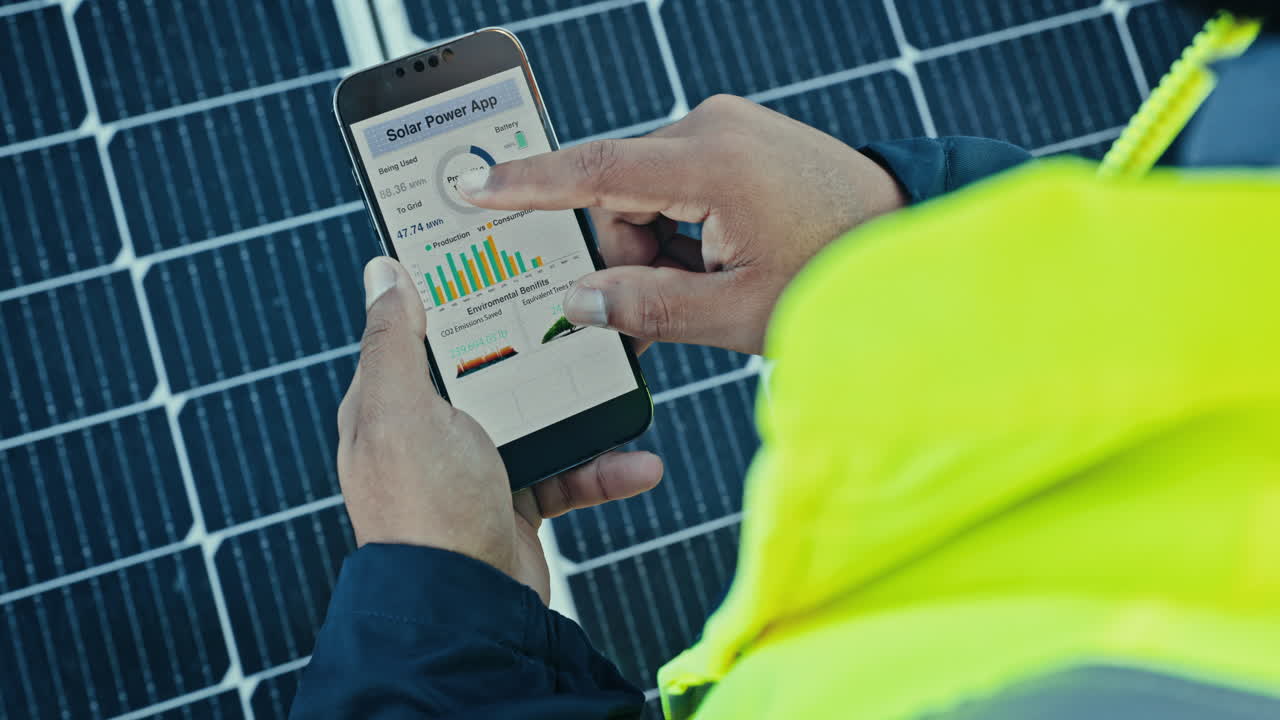 Solar panels, engineering hands