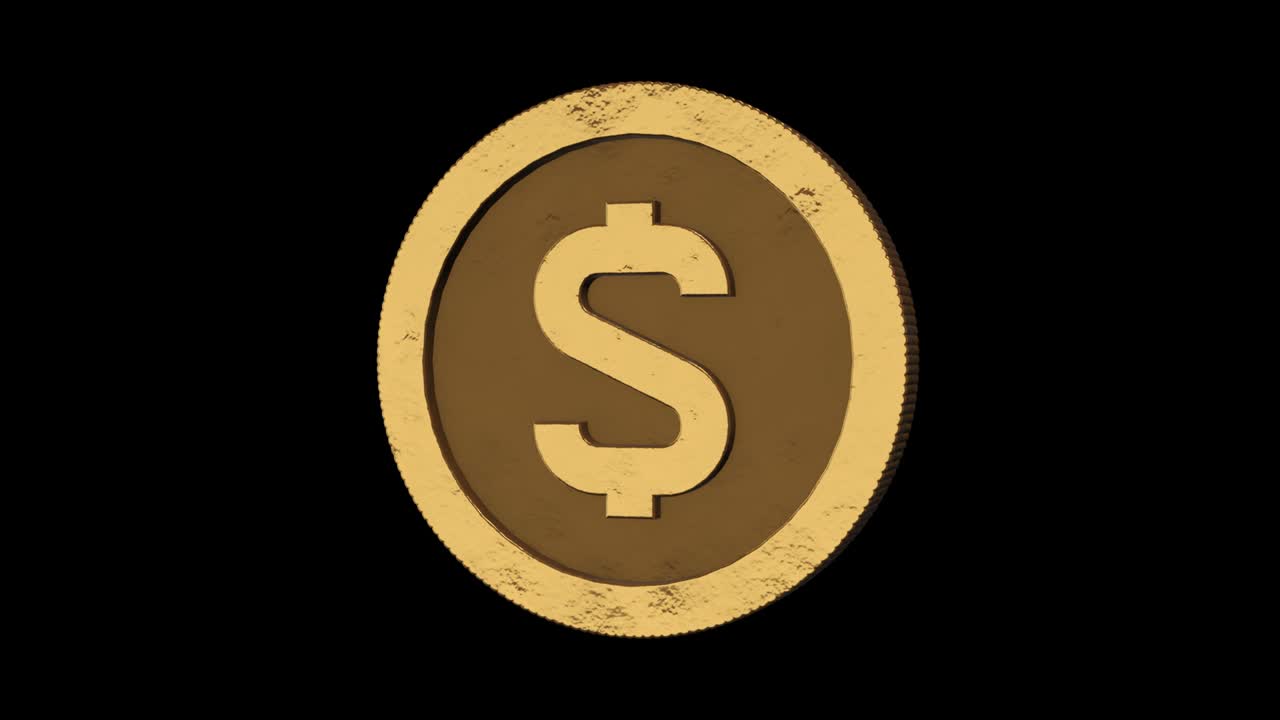 la moneda de oro gira sobre su eje. fondo transparente
