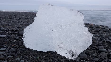 close-up view of large block of ice at diamond beach in iceland