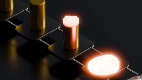 representación 3d abstracta de un objeto brillante en una cinta transportadora