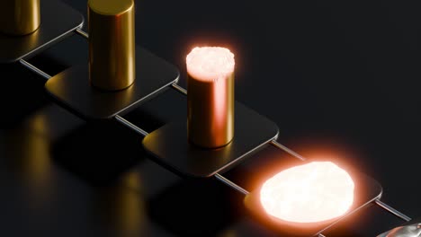 abstract 3d rendering of a glowing object on a conveyor belt