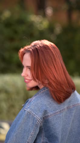 woman in denim jacket