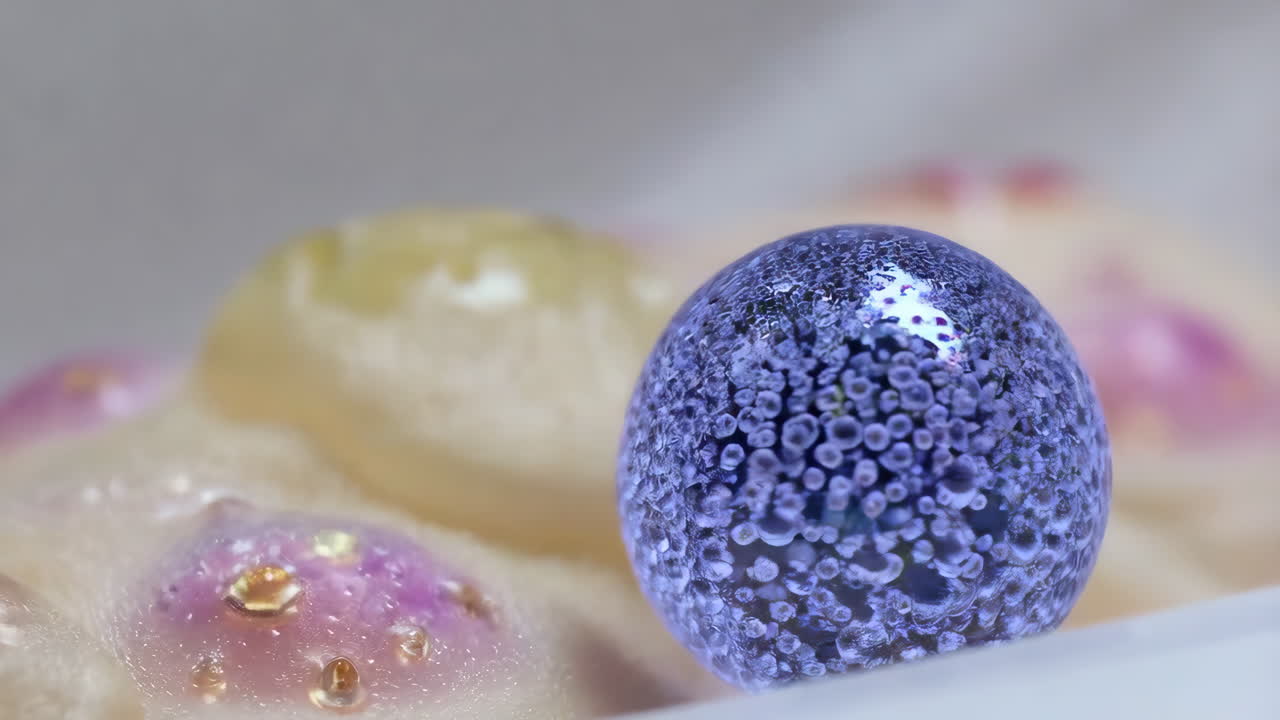 Close-up of a Purple Glass Sphere on Decorative Background