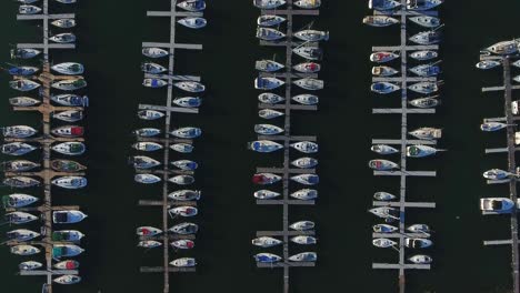 top down view over yachts and jetty at whitby harbour bay in canada