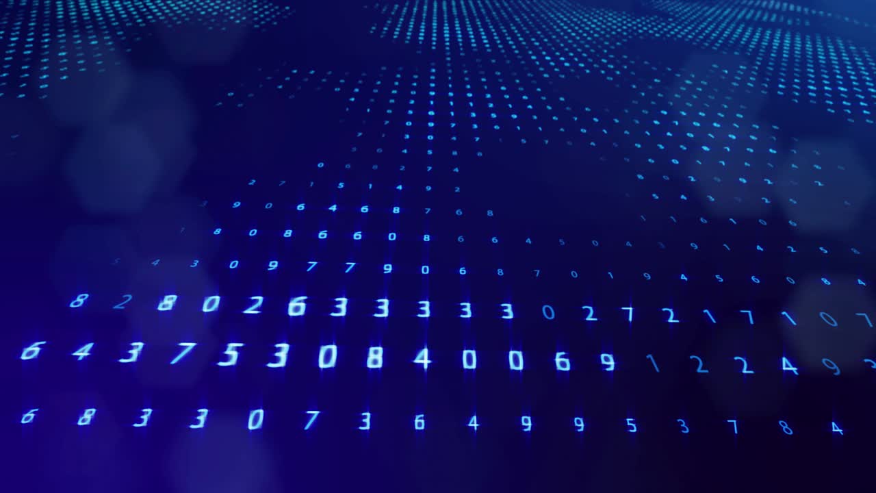3d loop background, concept of digital data processing, calculation and visualization of computation. Counters of numbers in rows of lines on plane. Blue digital information bg with numbers. Sci-fi bg.