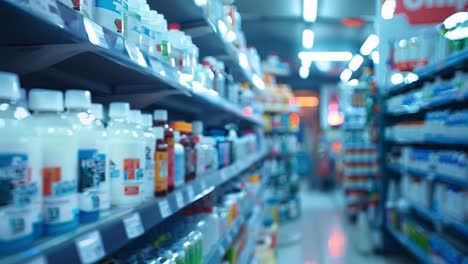 supermarket shelves with various products