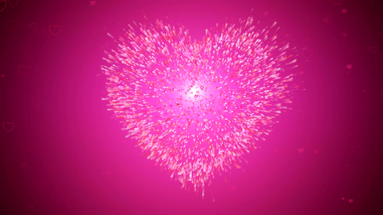 원활한 루프, 모션 배경, 빨간색, 분홍색, 녹색, 심장 모양의 입자, 빛의 흔적.