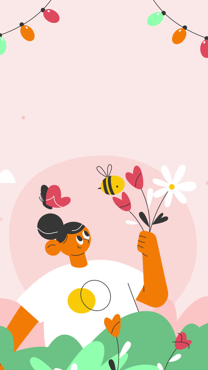 Girl with Flowers in a Spring Garden