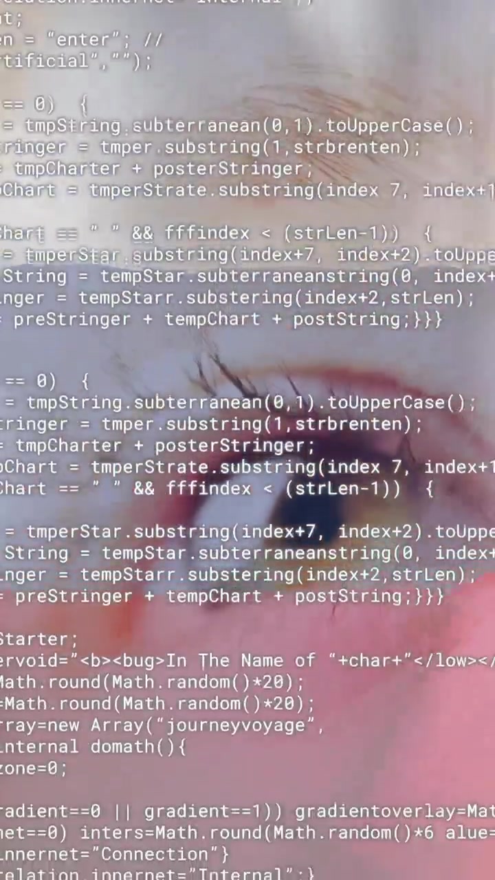 Computer code animation over close-up of human eye and Russian flag
