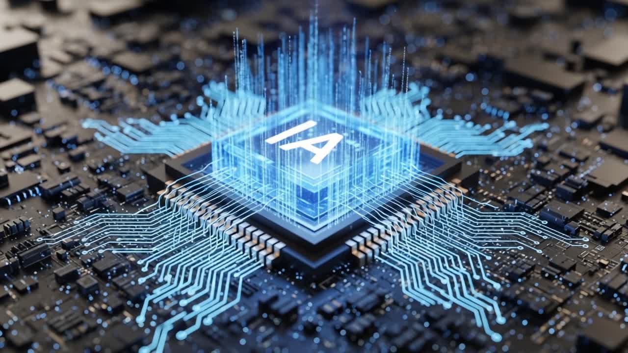 Futuristic Artificial Intelligence Processor with Radiant Circuitry and Data Streams Representing Advanced Technology and Digital Innovation