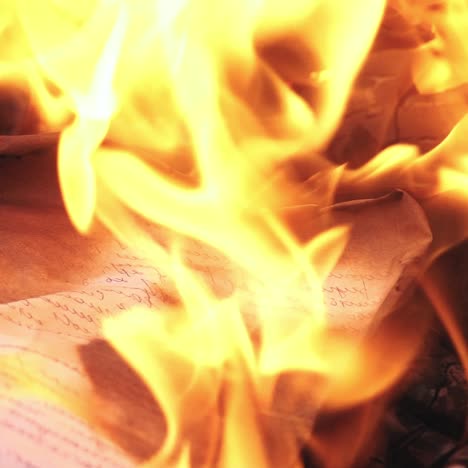 paper burning when in the bonfire flame. burning paper