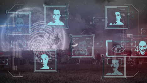 animación del procesamiento de datos y fotos biométricas sobre el paisaje urbano