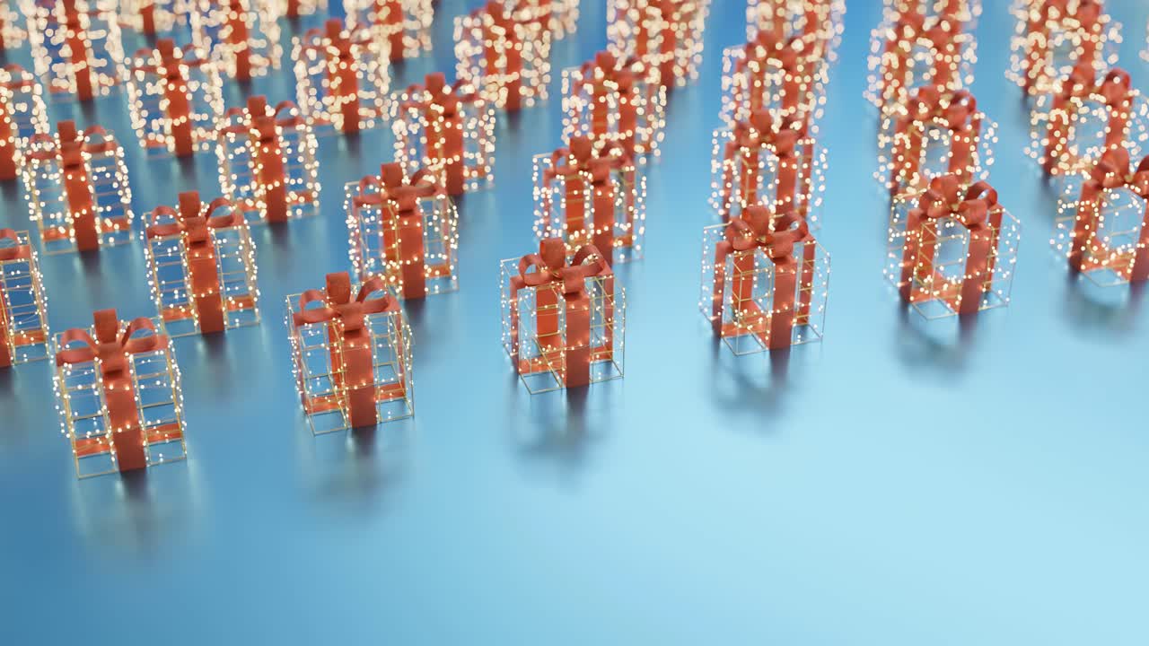 파란색 배경 배경 에 있는 선물 상자 들 을 내려다보는 것