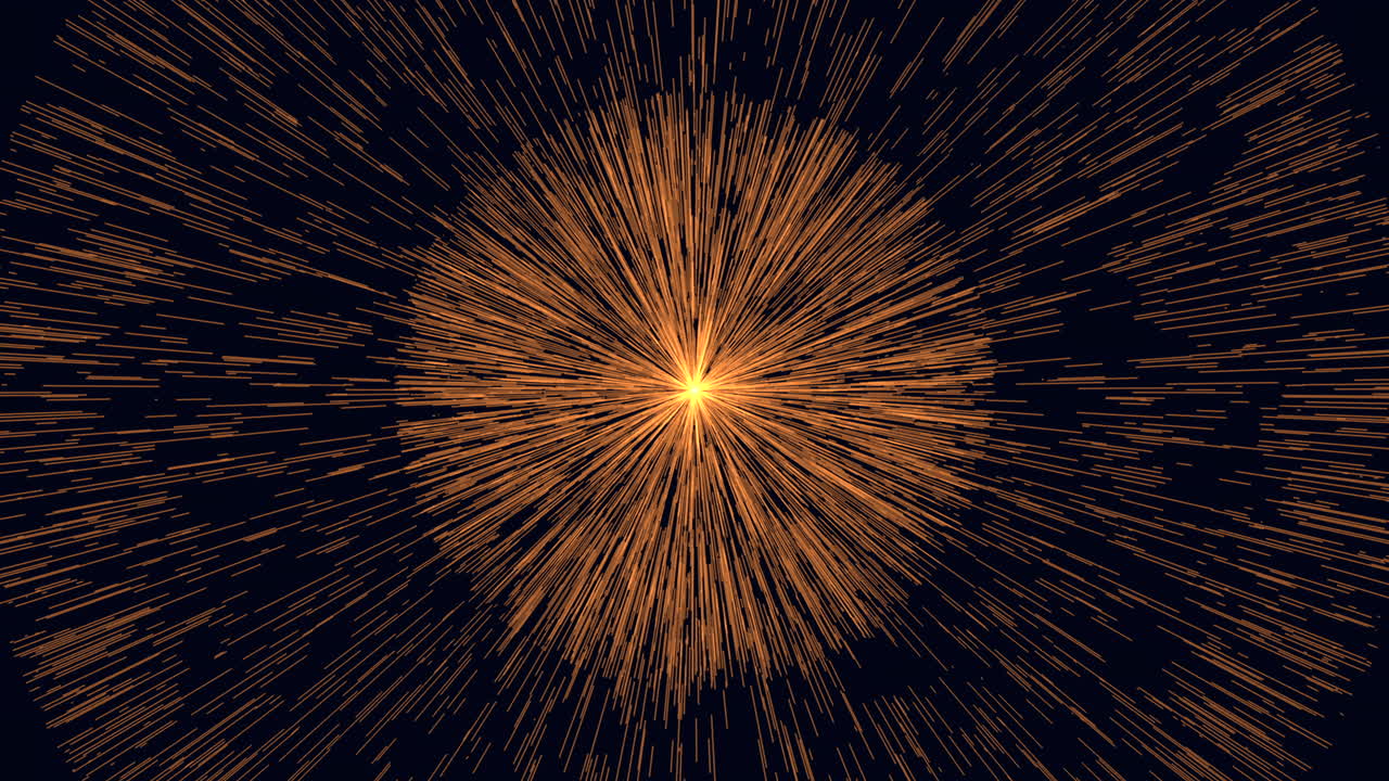 다이내한 태양 광선이 어두운 배경에서 활기찬 오렌지색과 검은색으로 어 나옵니다.