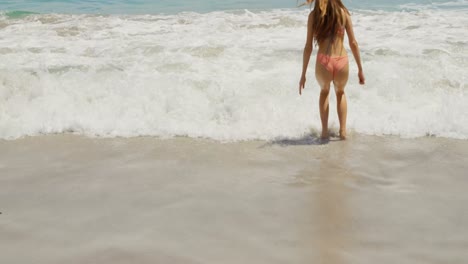 Vista-Trasera-De-Una-Mujer-Caucásica-Divirtiéndose-En-La-Playa-4k