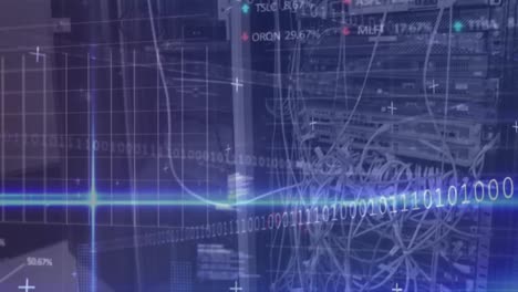 animación de codificación binaria, procesamiento de datos financieros a través de un servidor informático