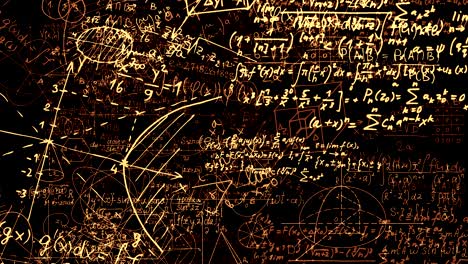 las fórmulas matemáticas abstractas se mueven en el espacio virtual. en bucle