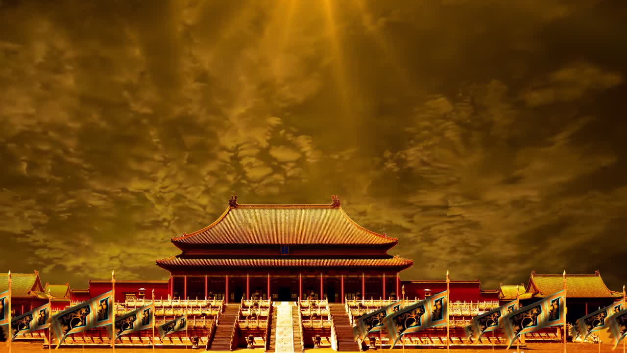 신비로운 풍경: 중국의 전통적인 동양 디지털 예술 애니메이션, 중국 레트로 페인팅 잉크, 꽃, 나무, 새, 흐린 배경의 강