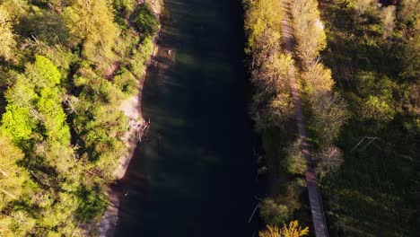 Beautiful-Bird's-eye-view-of-Snoqualmie-Middle-Fork-River-and-forest-in-North-Bend,-Washington-State