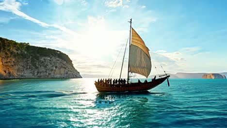 a sailboat sailing through the ocean at sunset