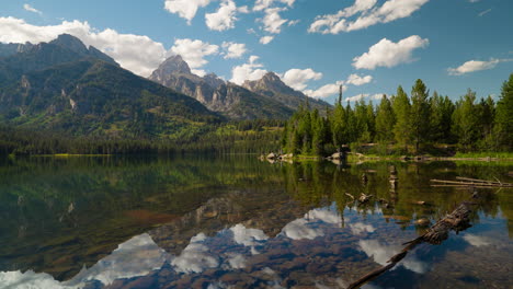 serene mountain lake with reflections of peaks and sky