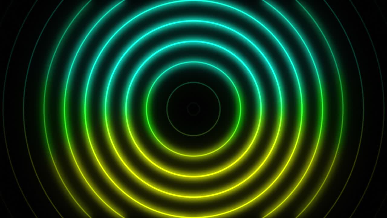 Abstract seamless loop neon two colours gradient concentric circle on a black background