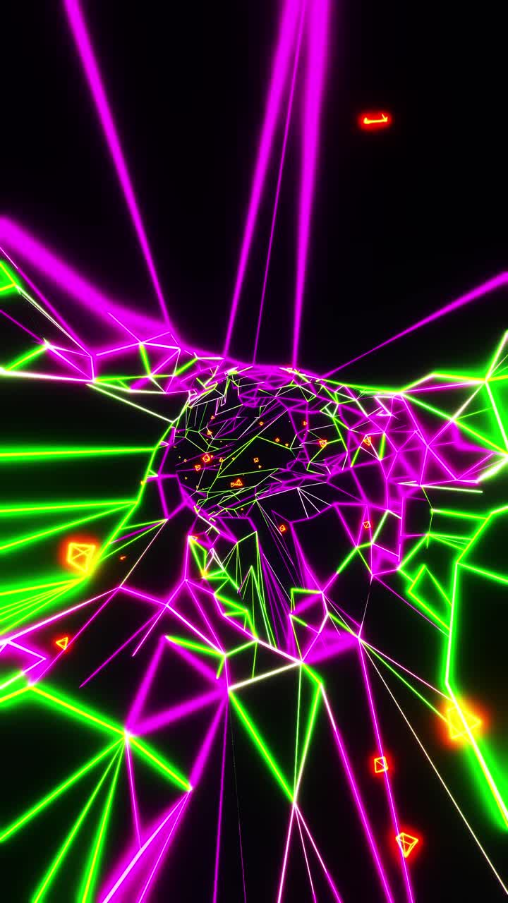 volando a través de un fantástico túnel de neón. video en bucle vertical