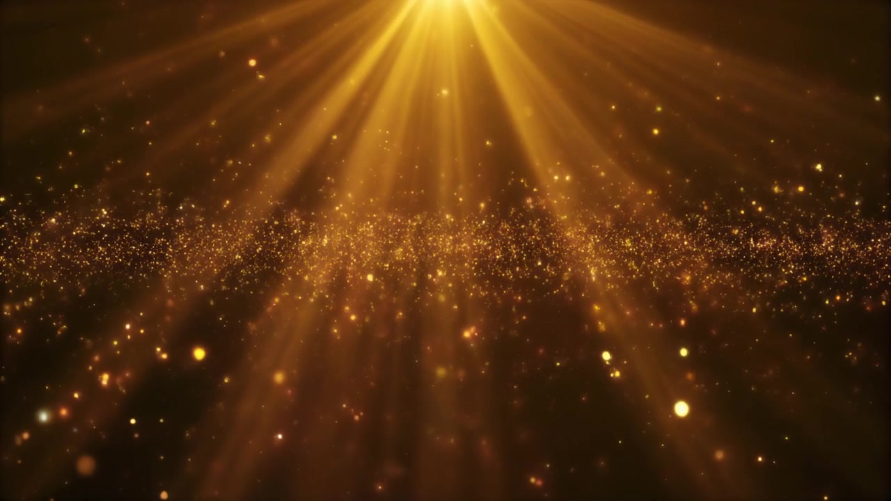 Golden Particles Floating with Radiant Light Rays