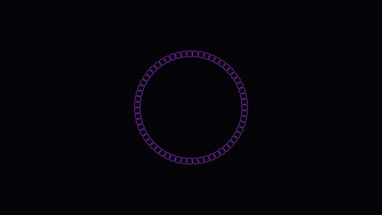 A circular shape made of small links in purple color forms in the center. The design stands out against a dark background, creating a striking visual effect