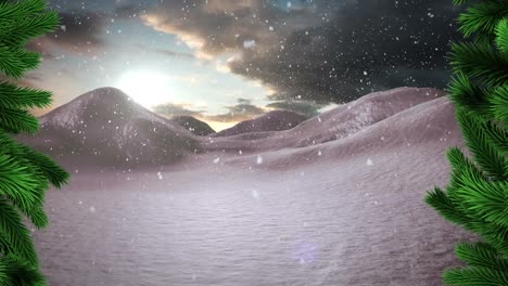 animation of fir trees branches over winter landscape