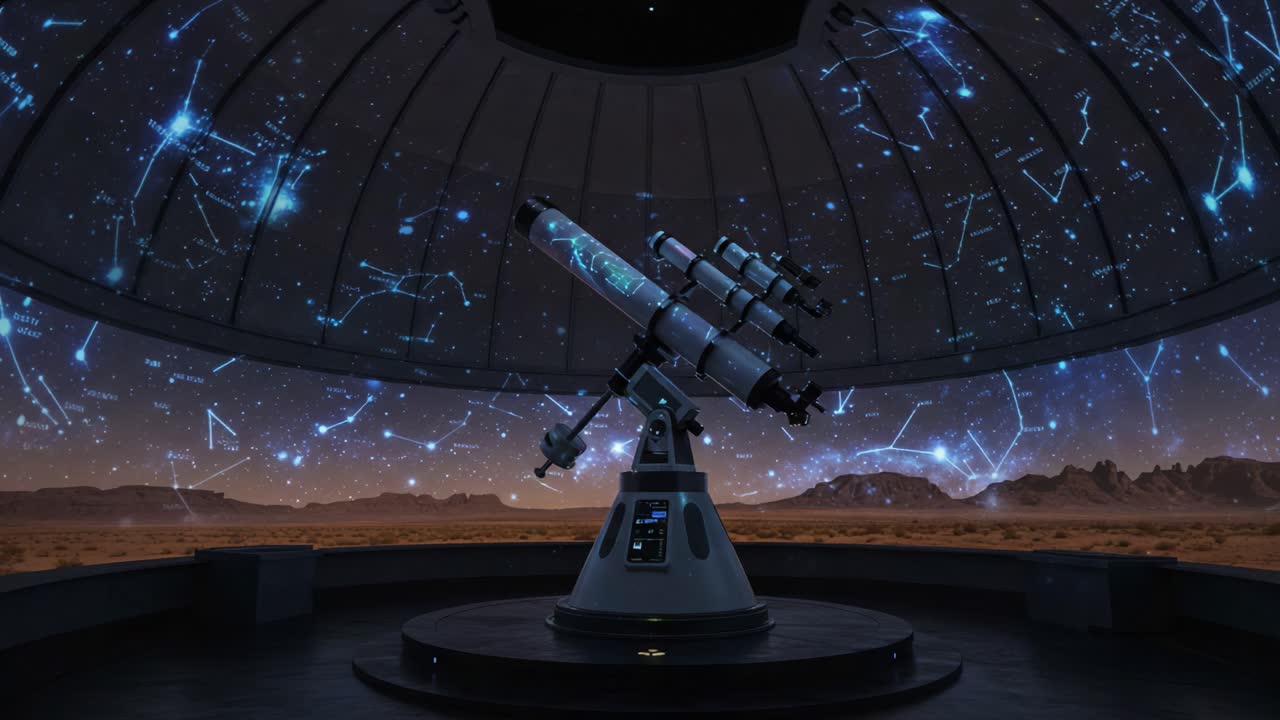 A Captivating Celestial Observation: Explore the Depths of the Universe Through a High-Tech Telescope Under a Stellar Projection Dome