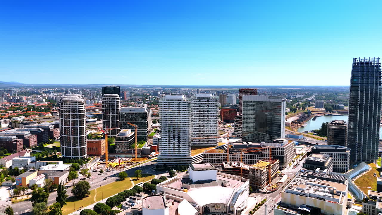 Bratislava, Slovakia, 2 June 2025: Bratislava skyline modern design. Views of vibrant Bratislava with modern buildings and clear skies highlight urban development