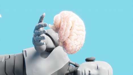 el nexo de la inteligencia: interacción entre el cerebro humano y el robot azul vertical