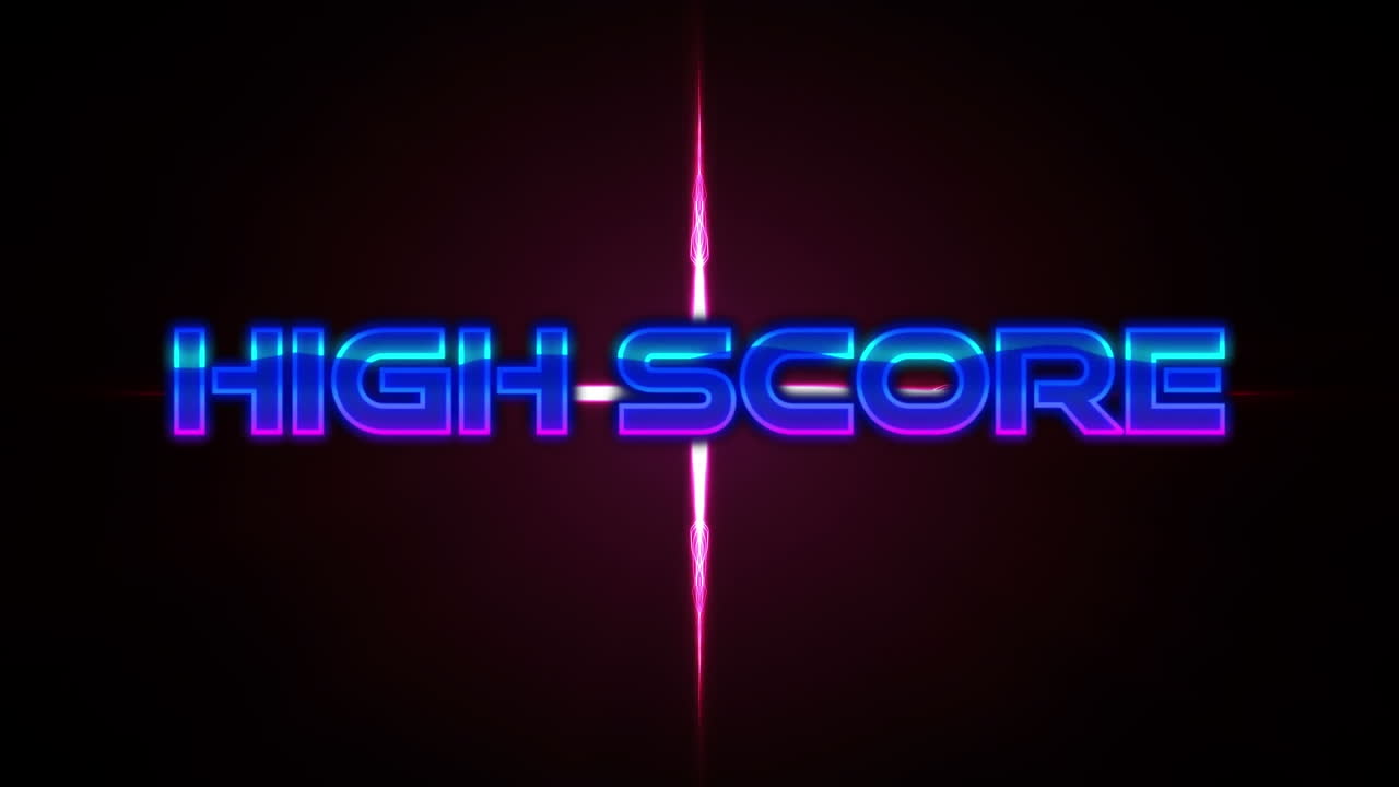 Animation of high score text over glowing light on black background