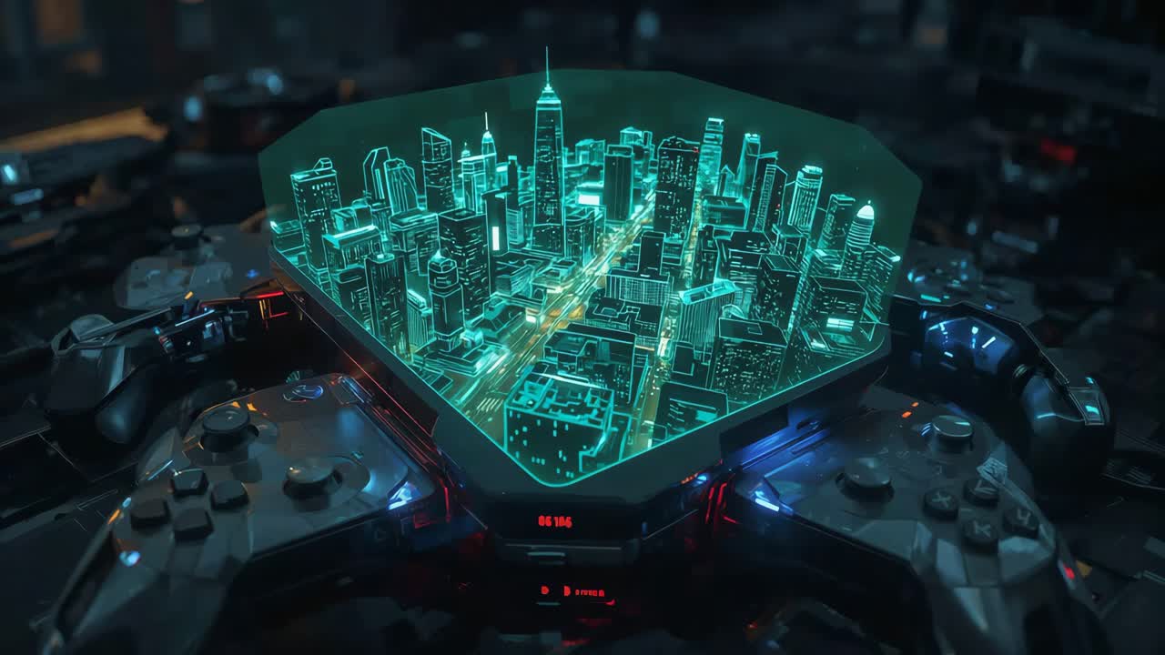 Futuristic Neon Cityscape on Game Controllers