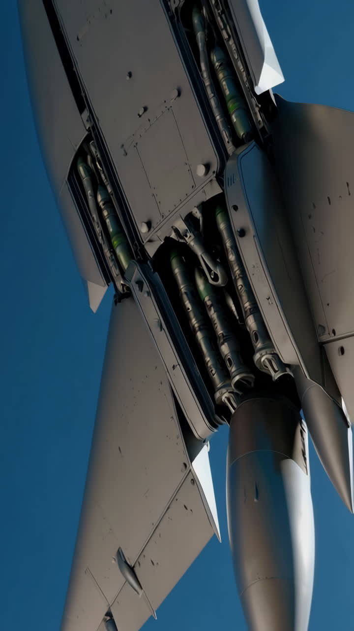 Close-up view of a military aircraft's weapons bay