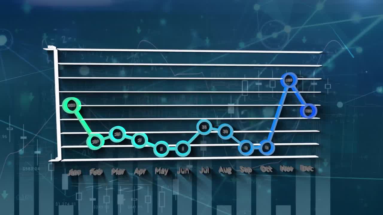 animación de gráficos sobre datos financieros en el fondo de la marina