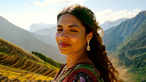 happy woman smiling in the mountains