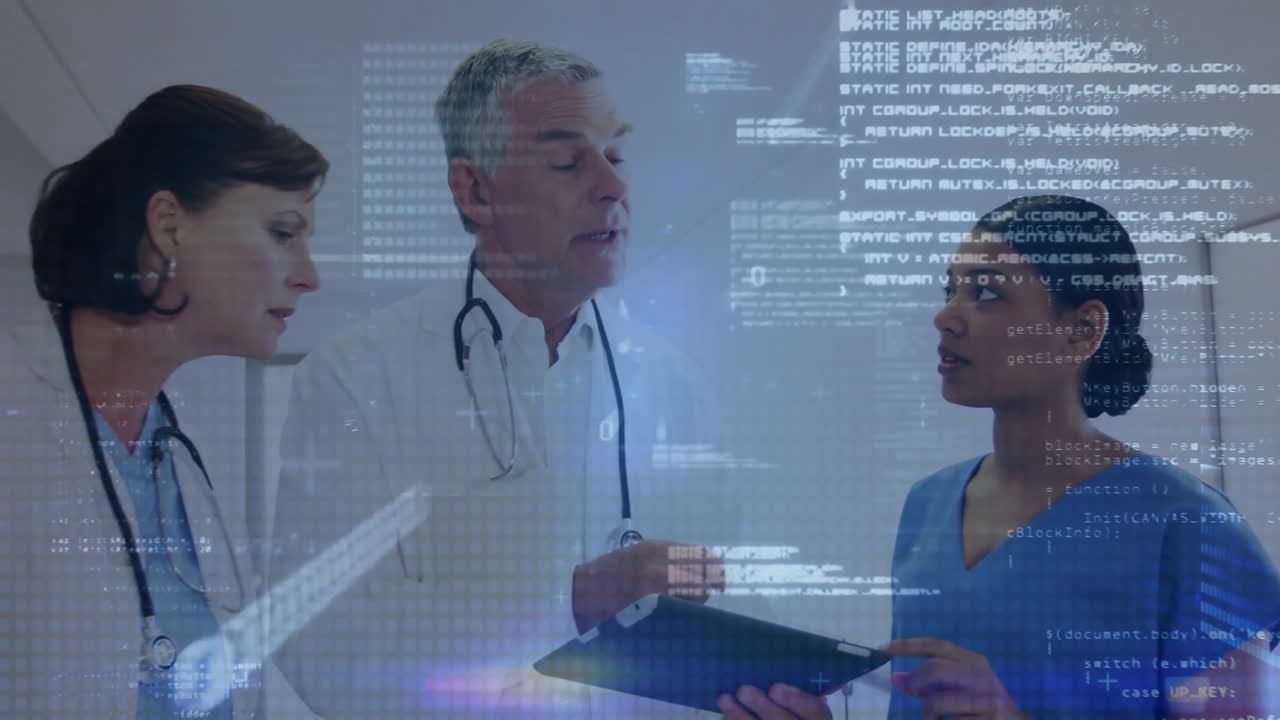 Animation of binary coding data processing over diverse doctors