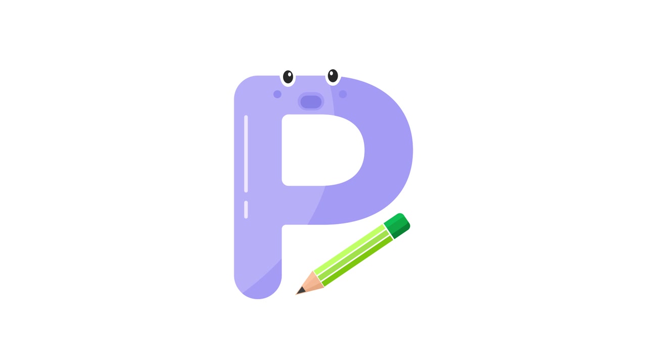 Cute Animated Letter P Character with a Drawing Pencil
