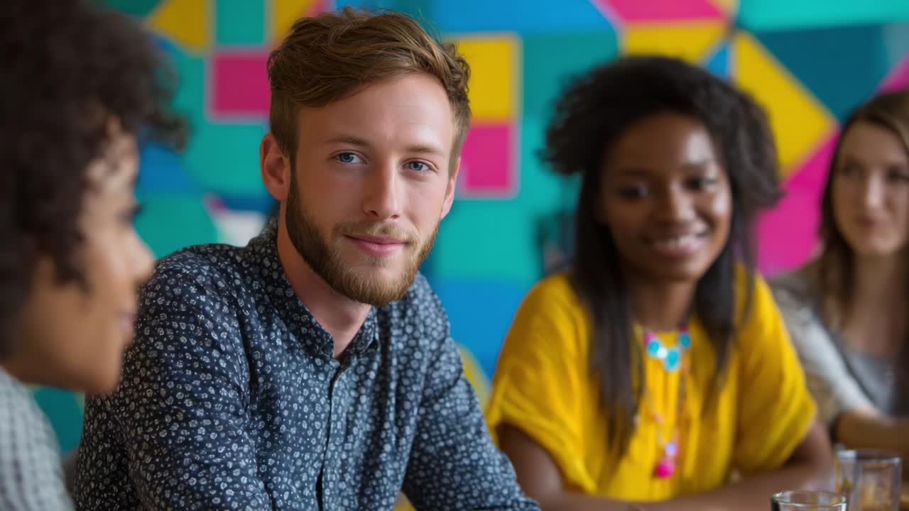 Group of diverse young adults meeting and interacting