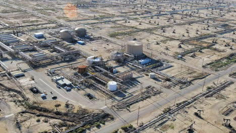 Industrial-Oil-Refinery-In-California,-USA---aerial-drone-shot