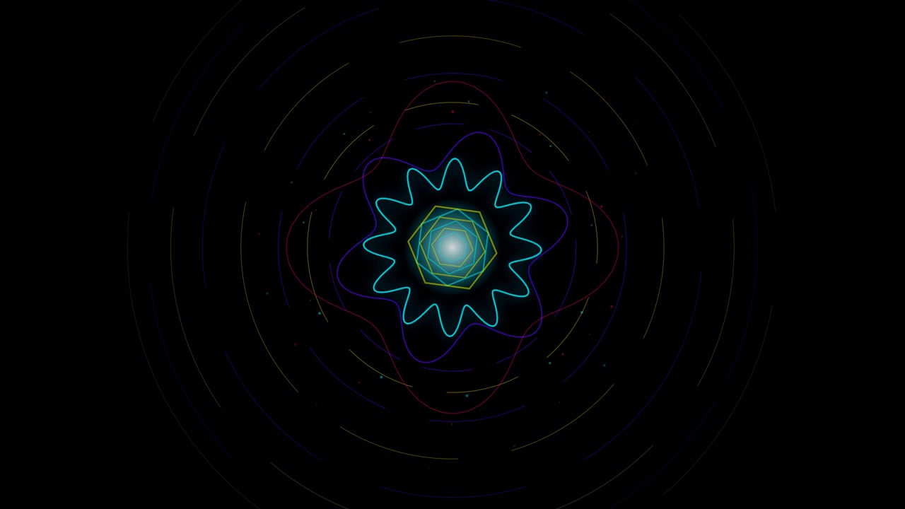 Abstract Neon Geometric Flower Animation on Black Background