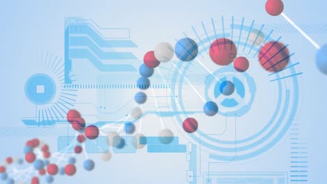 Animación-De-La-Cadena-De-ADN-Del-Modelo-3D-Giratorio-Y-Datos-En-La-Interfaz-Azul-Y-Blanca.