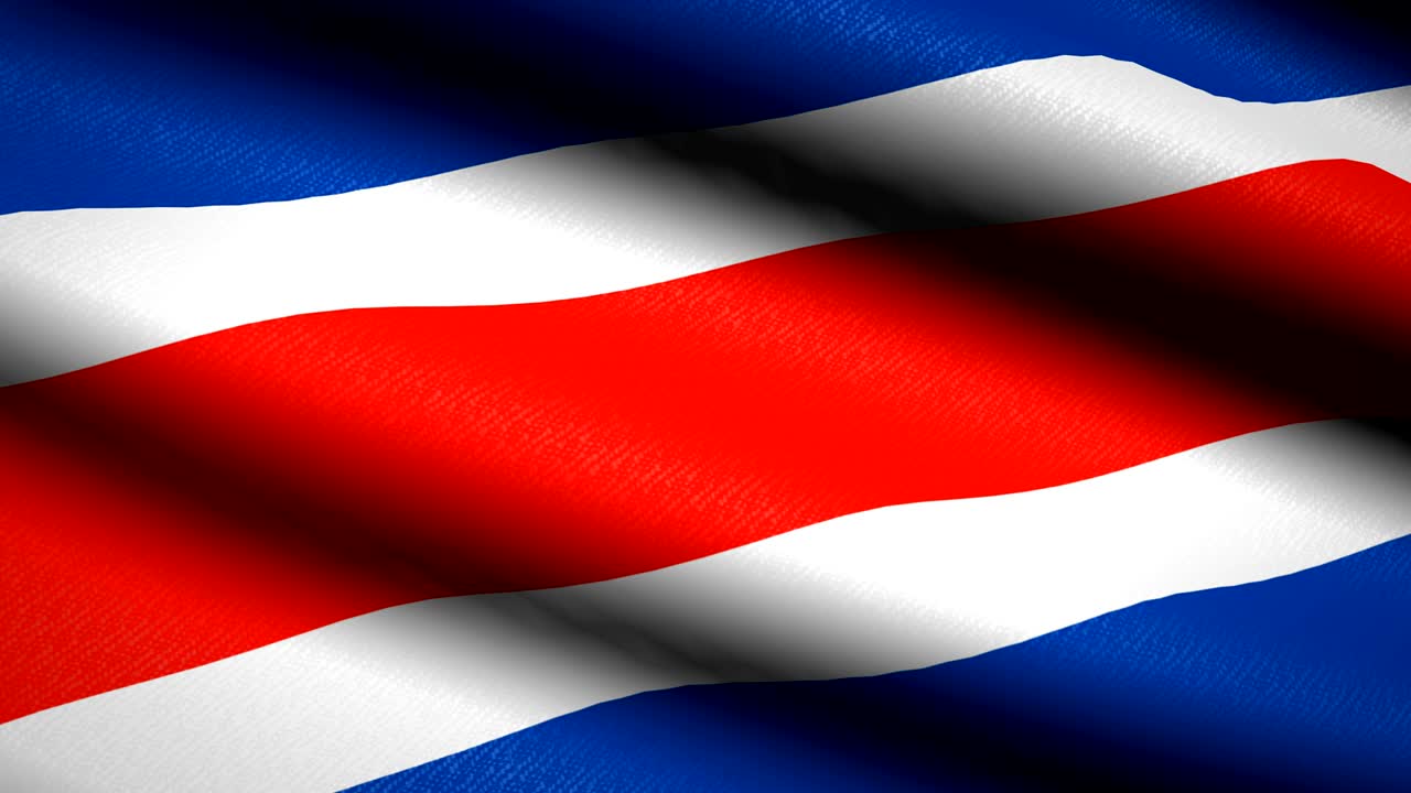 Costa Rica Flag Waving Textile Textured Background. Seamless Loop Animation. Full Screen. Slow motion. 4K Video