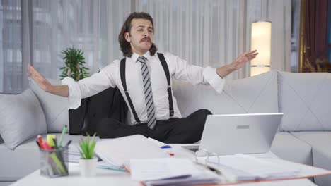 delightful and funny businessman dancing.