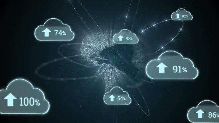 Upload progress clouds and a globe