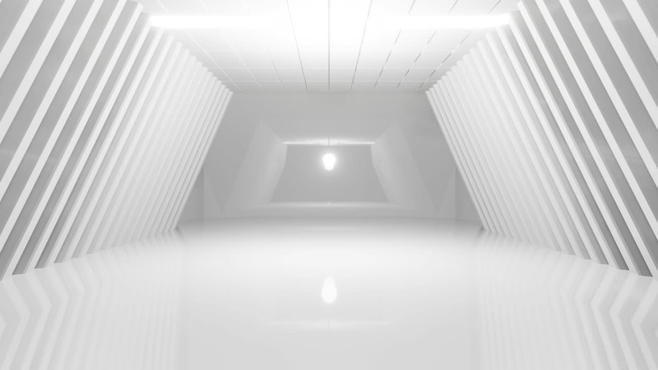 Futuristic empty white corridor with smoke energy plasma